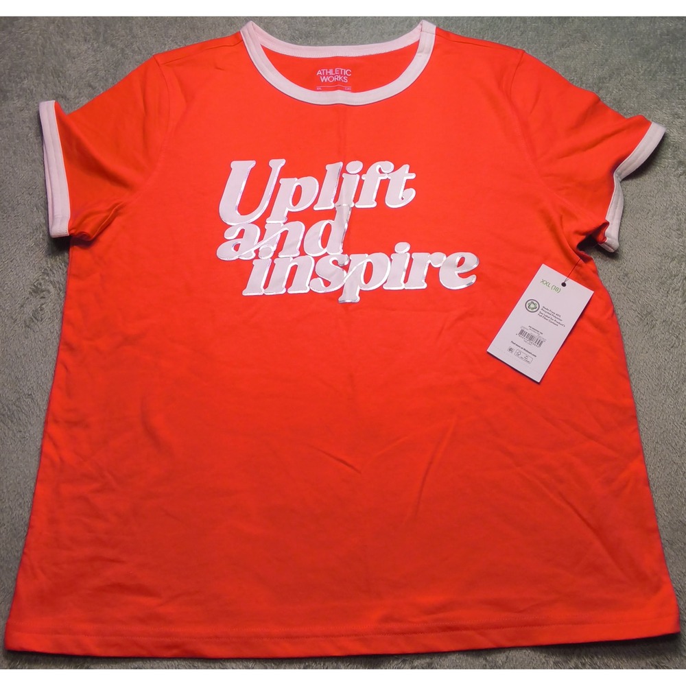 Athletic Works Womens XXL 18 Uplift and Inspire Graphic Ringer Tee Begonia Pink